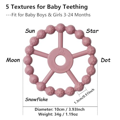3 Pack Ring Teether Baby Infant Toys, Silicone Teething Ring Toys for Babies 0-6 Months, Seposeve Baby Teethers 6-12 Months 12-24 Months, Easy to Grasp Toy, Infant Teething Relief, Purple Pink White
