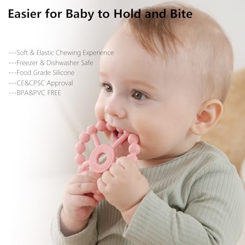 3 Pack Ring Teether Baby Infant Toys, Silicone Teething Ring Toys for Babies 0-6 Months, Seposeve Baby Teethers 6-12 Months 12-24 Months, Easy to Grasp Toy, Infant Teething Relief, Purple Pink White