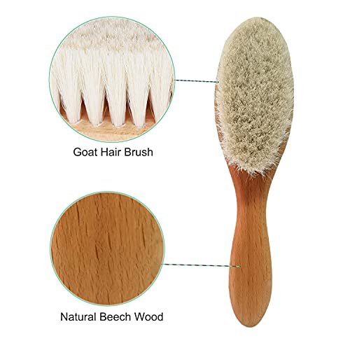 3 Piece Baby Hair Brush and Comb Set for Newborn & Toddlers- Natural Wooden Hairbrush with Soft Goat Bristles for Cradle Cap - Perfect Scalp Grooming Product for Infant, Toddler, Kids, Baby