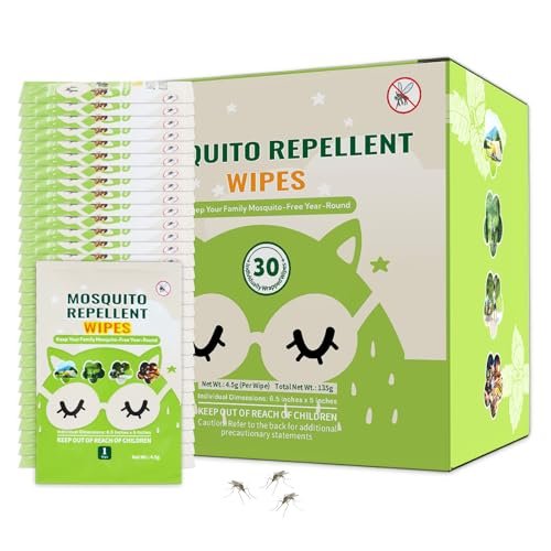 30 PCS Mosquito Repellent Wipes, Individually Wrapped Insect Repellent Wipes Made of Natural Plant-Based Essential Oils, Safe & Effective Insect Protection Perfect for Outdoor Activities, Long-Lasting