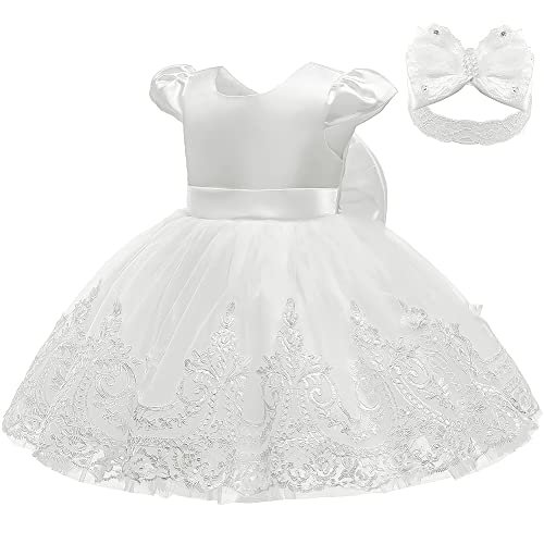 3M-3T Toddler Baby Girls Dresses Pageant Wedding Flower Girls Dress Formal Gowns Embroidered Lace Dress + Headwear