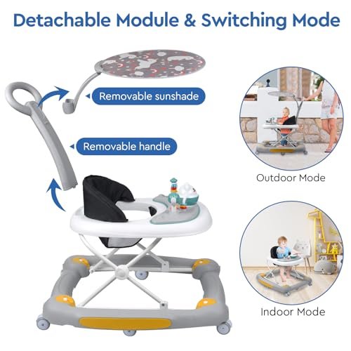 4 in 1 Baby Walker with Wheels, Adjustable Height, Music, Lights, Rocker Mode, Activity Walker and Bouncer Combo for Boys & Girls 6-24 Months