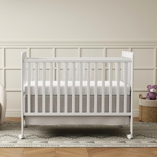 4 in 1 Convertible Baby Crib, Wooden Nursery Cribs Converts into Toddler Bed and Daybed, 3 Adjustable Base, Non-Toxic Finishes, Removable Wheels (White)