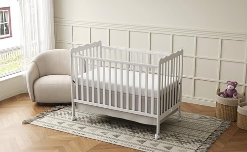 4 in 1 Convertible Baby Crib, Wooden Nursery Cribs Converts into Toddler Bed and Daybed, 3 Adjustable Base, Non-Toxic Finishes, Removable Wheels (White)