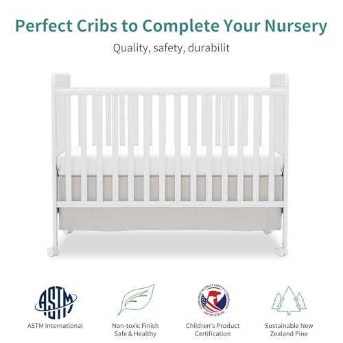 4 in 1 Convertible Baby Crib, Wooden Nursery Cribs Converts into Toddler Bed and Daybed, 3 Adjustable Base, Non-Toxic Finishes, Removable Wheels (White)