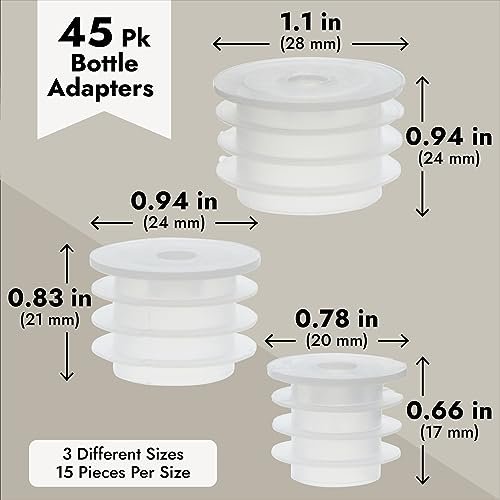 45 Pack Press In Medicine Bottle Adapter for Syringe, 3 Sized Medical Dosing Adaptor for Oral Dispensers, Liquid Medication