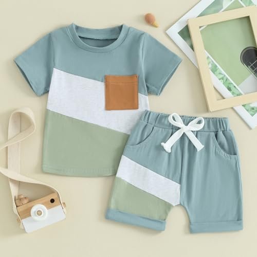 4th of July Baby Boy Outfit USA Flag Short Sleeve Shirt Elastic Shorts 2Pcs Toddler Boys Fourth of July Outfits