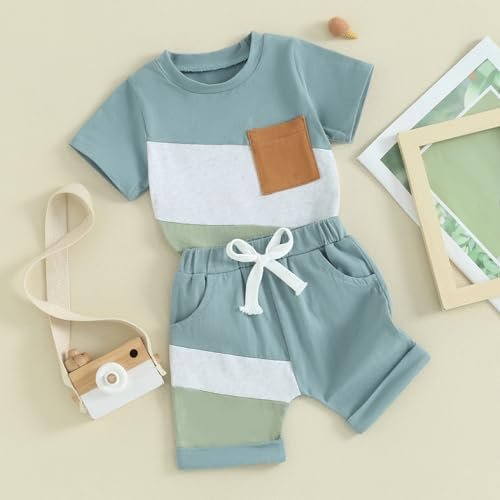 4th of July Baby Boy Outfit USA Flag Short Sleeve Shirt Elastic Shorts 2Pcs Toddler Boys Fourth of July Outfits