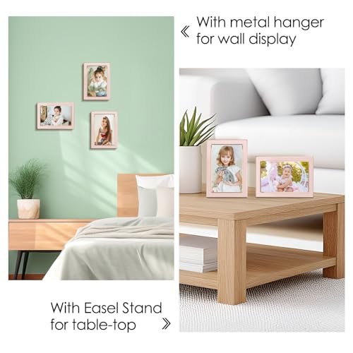 4x6 Pink Enamel Picture Frames - Metal Gold Edge - Cute Frame for 4 x 6 Inch Photos Pictures Artwork - Real Glass - With Tabletop Easel Stand - Hanger for Wall Mount Display (2 Pack)