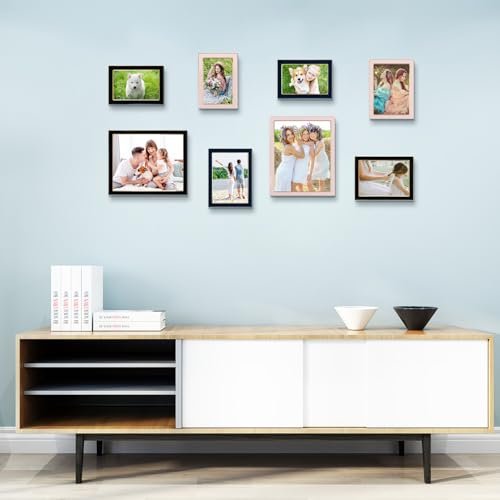4x6 Pink Enamel Picture Frames - Metal Gold Edge - Cute Frame for 4 x 6 Inch Photos Pictures Artwork - Real Glass - With Tabletop Easel Stand - Hanger for Wall Mount Display (2 Pack)