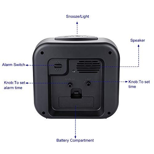 5.5" Large Analog Alarm Clock Silent Non Ticking, Gentle Wake, Beep Sounds, Increasing Volume, Battery Operated Snooze and Manual Light, Easy Set, Black (Best for Elder)