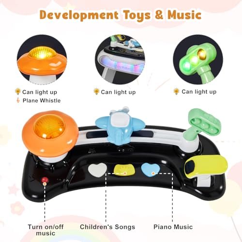 5 in 1 Baby Walker, Activity Baby Walker-Baby Bouncer, Rocker, Activity Center,Seat and Push Walker,Detachable Trampoline Mat, Adjustable Speed Rear Wheels and Height,Ages 6-18 Months (Black)