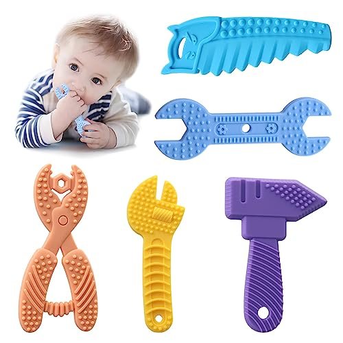 5PCS Baby Teething Toys - Silicone Sensory Teether Toys for 0-6 Month Olds, BPA Free