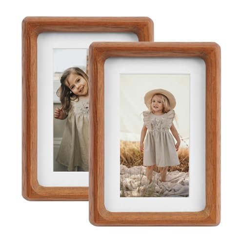 5x7 Picture Frame Set of 2 Natural Wood Photo Frames Display Pictures 4x6 with Mat or 5x7 without Mat Multi Photo Frames Collage for Wall or Tabletop Decor