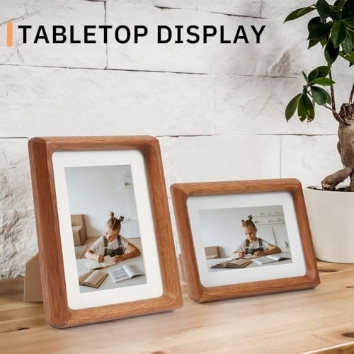 5x7 Picture Frame Set of 2 Natural Wood Photo Frames Display Pictures 4x6 with Mat or 5x7 without Mat Multi Photo Frames Collage for Wall or Tabletop Decor