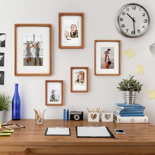 5x7 Picture Frame Set of 2 Natural Wood Photo Frames Display Pictures 4x6 with Mat or 5x7 without Mat Multi Photo Frames Collage for Wall or Tabletop Decor
