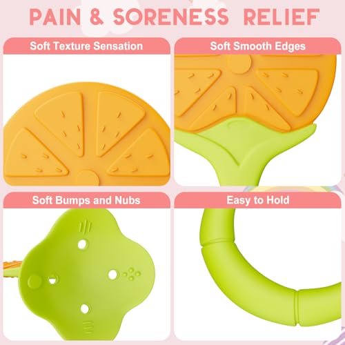 6 Pack Baby Teething Toys for Newborn Infant, BPA Free Freezer Safe Silicone Fruit Baby Teethers Soothe Babies Gums Set for Babies 0-6 Months 6-12 Months