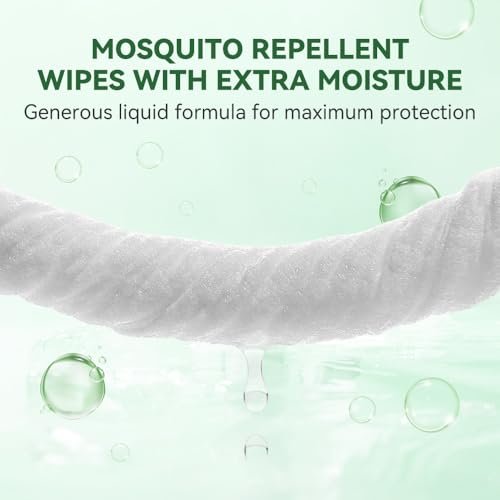 60 PCS Mosquito Repellent Wipes, Individually Wrapped Insect Repellent Wipes Made of Natural Plant-Based Essential Oils, Safe & Effective Insect Protection Perfect for Outdoor Activities, Long-Lasting