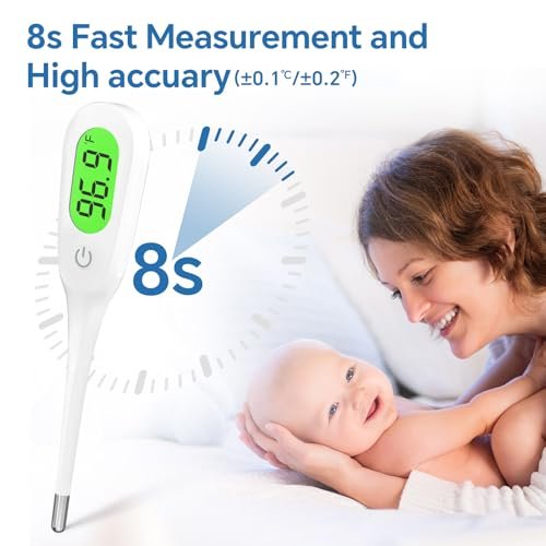 8 Seconds Digital Oral Thermometer for Adults and Kids, Accurate Baby Thermometer with Fever Alarm and 3 Color Backlit Medical Basal Thermometer for Rectal, Underarm