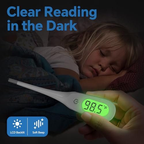 8 Seconds Digital Oral Thermometer for Adults and Kids, Accurate Baby Thermometer with Fever Alarm and 3 Color Backlit Medical Basal Thermometer for Rectal, Underarm