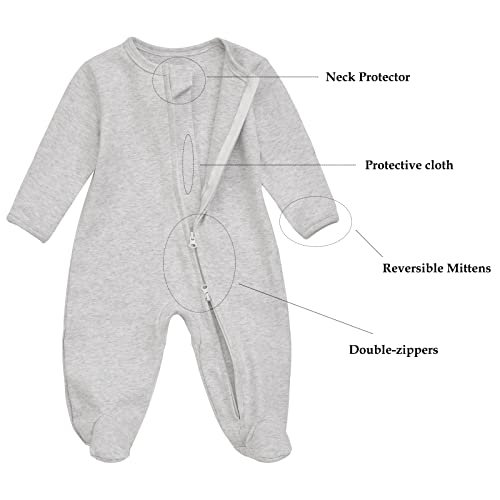 Aablexema Baby Footie Pajama with Mitten Cuffs, Double Zipper Infant Cotton clothes Sleeper Pjs, Footed Sleep Play