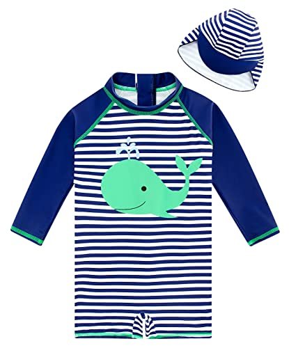 ADUKIDE Baby Boys Swimsuit Summer Beach Rash Guard Swimwear One Piece Sunsuit with Sun Hat 3-24 Months