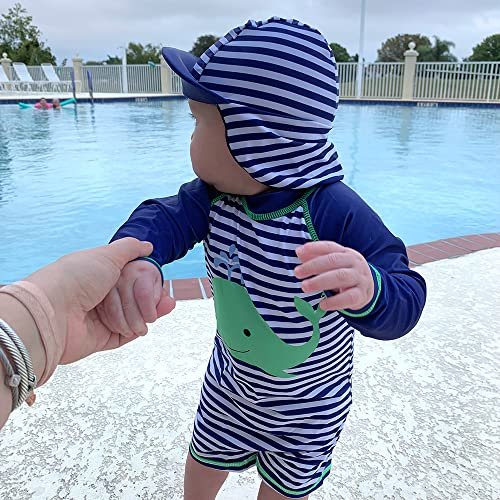 ADUKIDE Baby Boys Swimsuit Summer Beach Rash Guard Swimwear One Piece Sunsuit with Sun Hat 3-24 Months
