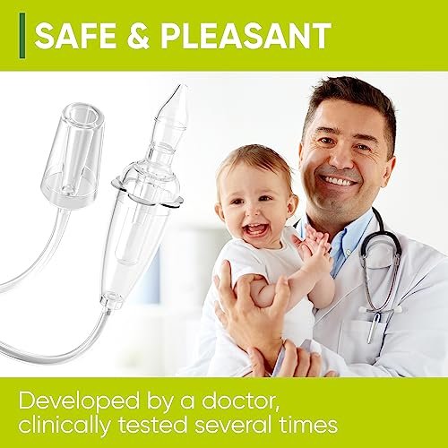 Airmed's Vac Nasal Aspirator Baby. CLINICALLY Tested, Safe and Gentle. Baby Nose Sucker with 2 Suction Heads and Cleaning Brush. Safe and Gentle Baby Nasal Aspirator with Strength of a Vacuum Cleaner