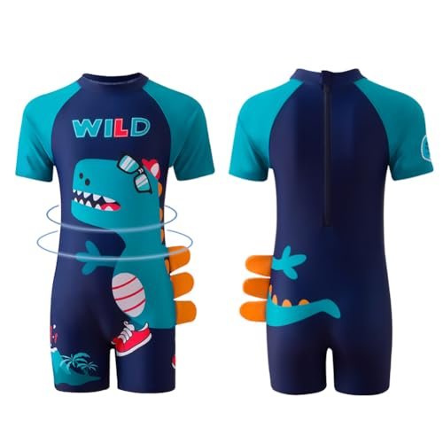 AIWUHE Toddler Boys Swimsuits One Piece Rash Guard Swimwear Zipper Bathing Suit UPF50+ with Hat Dinosaur Swimsuit Set