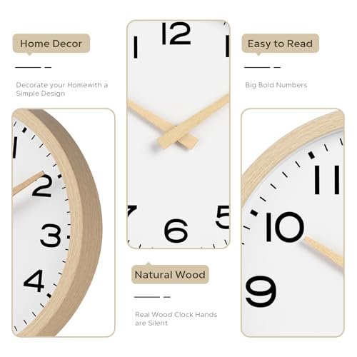 AKCISOT Wall Clock,Boho Kitchen 10 Inch Wall Clocks Battery Operated Non Ticking,Silent Modern Clock Decorative for Bedroom,Office,Bathroom,Living Room,Home (Wood Grain)
