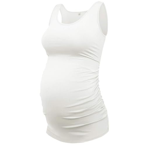AMPOSH Women's Maternity Tank Top 3 Pack Ruched Side Sleeveless Pregnancy Basic Shirt