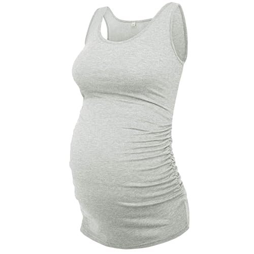 AMPOSH Women's Maternity Tank Top 3 Pack Ruched Side Sleeveless Pregnancy Basic Shirt