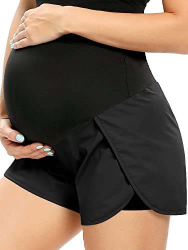 AMPOSH Women's Maternity Workout Shorts Over Belly Buttery Soft Athletic Yoga Running Shorts with Pocket