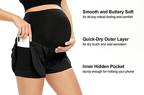 AMPOSH Women's Maternity Workout Shorts Over Belly Buttery Soft Athletic Yoga Running Shorts with Pocket