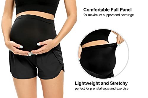 AMPOSH Women's Maternity Workout Shorts Over Belly Buttery Soft Athletic Yoga Running Shorts with Pocket