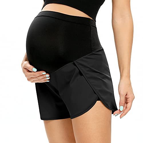 AMPOSH Women's Maternity Workout Shorts Over Belly Buttery Soft Athletic Yoga Running Shorts with Pocket