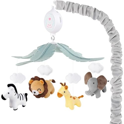 Animals Baby Crib Mobile - Safari Baby Mobile for Crib with 12 Lullabies for Boys & Girls, Baby Mobile for Bassinet for New Borns, Nursery Mobiles, Fits Standard Cribs