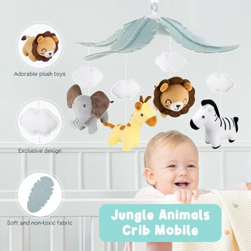 Animals Baby Crib Mobile - Safari Baby Mobile for Crib with 12 Lullabies for Boys & Girls, Baby Mobile for Bassinet for New Borns, Nursery Mobiles, Fits Standard Cribs