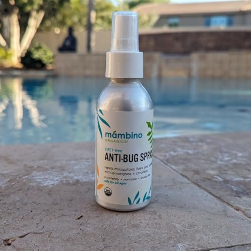 Anti-Bug Spray DEET-Free – Organic, All-Natural Bug Spray Travel Size with Essential Oils – Non-Toxic, Reef Safe, Face-Safe Bug Repellent for Babies, Kids, Adults by Mambino Organics, 2.7oz 3-Pack
