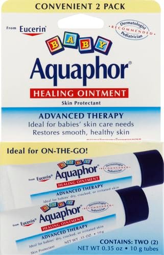 Aquaphor Baby Healing Ointment Advanced Therapy Skin Protectant for Chapped or Dry Skin, Drool Rash and Diaper Rash Ointment, Hypoallergenic Baby Essentials, Travel Size, 0.35 Oz Tube, Pack of 2