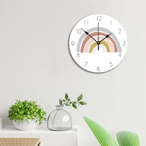 ArogGeld Rainbow Boho Clock Nursery Decor Wall Clock Personalized Silent Non Ticking Wooden Wall Clock Battery Operated Esay Read for Home Decor Kids Room Office Housewarming Gift