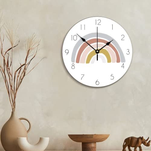 ArogGeld Rainbow Boho Clock Nursery Decor Wall Clock Personalized Silent Non Ticking Wooden Wall Clock Battery Operated Esay Read for Home Decor Kids Room Office Housewarming Gift