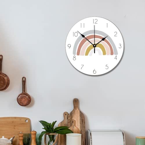 ArogGeld Rainbow Boho Clock Nursery Decor Wall Clock Personalized Silent Non Ticking Wooden Wall Clock Battery Operated Esay Read for Home Decor Kids Room Office Housewarming Gift