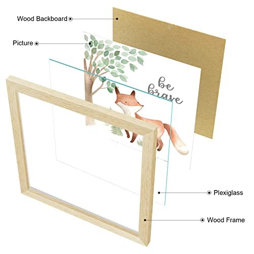 ArtbyHannah Framed Woodland Nursery Wall Decor, 10x10 inch Cute Baby Wall Art Room Decor for Kids, Safari Animals Prints with Wood Picture Frames for Playroom Bedroom Baby Shower Decoration(4 Pack)