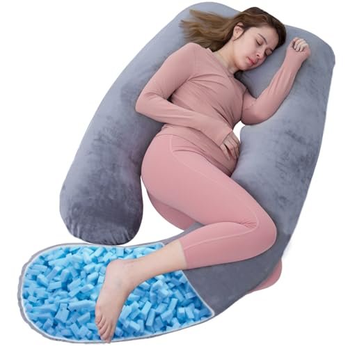 AS AWESLING Shredded Memory Foam Body Pillow, Pregnancy Pillows for Sleeping, Maternity Pillow for Pregnant Women, Memory Foam Filling U Shaped Body Pillow with Velvet Cover (Velvet Gray, 60 inch)