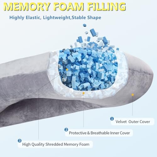 AS AWESLING Shredded Memory Foam Body Pillow, Pregnancy Pillows for Sleeping, Maternity Pillow for Pregnant Women, Memory Foam Filling U Shaped Body Pillow with Velvet Cover (Velvet Gray, 60 inch)