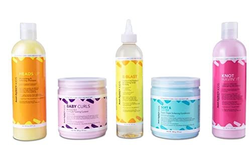 Aunt Jackie’s Kids Hair Care Bundle – 5 Full-Size Products for Easier Combing, Styling & Nourishing Hair – Made with Natural Herbal & Botanical Ingredients (12 oz, 15 oz, 8 oz)
