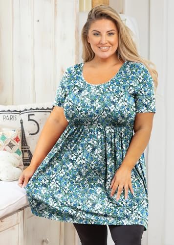 AusLook Women's Plus Size Tunic Short Sleeve Clothes Scoop Neck Summer Tops Pleated Flowy Loose Fit Babydoll T Shirt L-5X