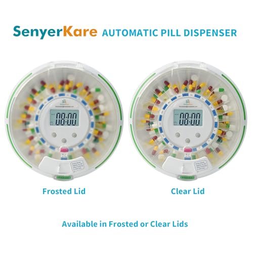 Automatic Pill Dispenser with Safety Lock, Flashing Light, Sound, Alarm, 28-Day Electronic Medication Dispenser for Vitamins and Tablets Up 6 Times/Day, Easy Read Display, Clear Lid
