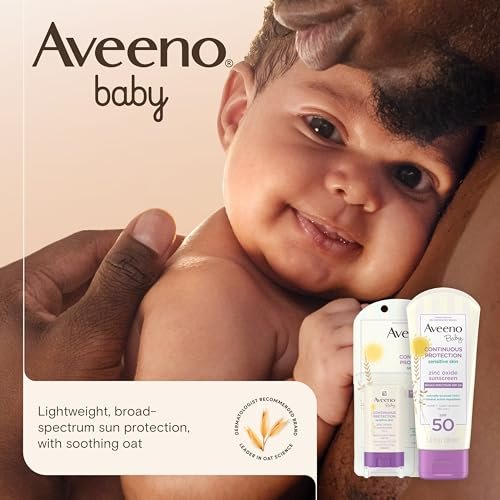 Aveeno Baby Continuous Protection Mineral Sunscreen Stick for Sensitive Skin with Broad Spectrum SPF 50 Protection for Face & Body, Naturally Sourced 100% Zinc Oxide, Travel Size, 0.47 oz